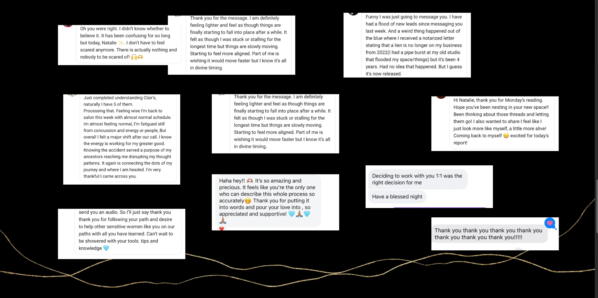 Client messages sharing their experiences working with Natalie